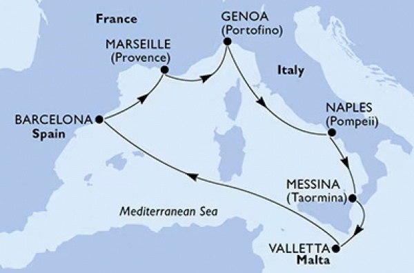 Helló FÖLDKÖZI-TENGER! MSC World Europa csoportos hajóút magyar idegenvezetővel | 2025. május 3-11.