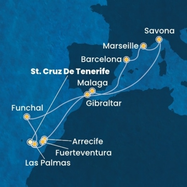 Costa Diadema - Kanári-szigetek, Madeira, Spanyolország, Franciaország, Olaszország, Gibraltár