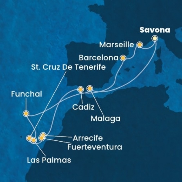 Costa Diadema - Olaszország, Spanyolország, Kanári-szigetek, Madeira, Franciaország