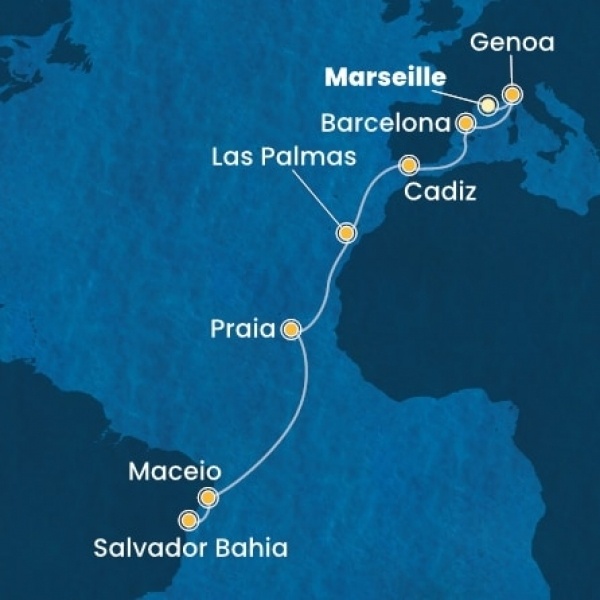 Costa Diadema - Franciaország, Olaszország, Spanyolország, Kanári-szigetek, Brazília