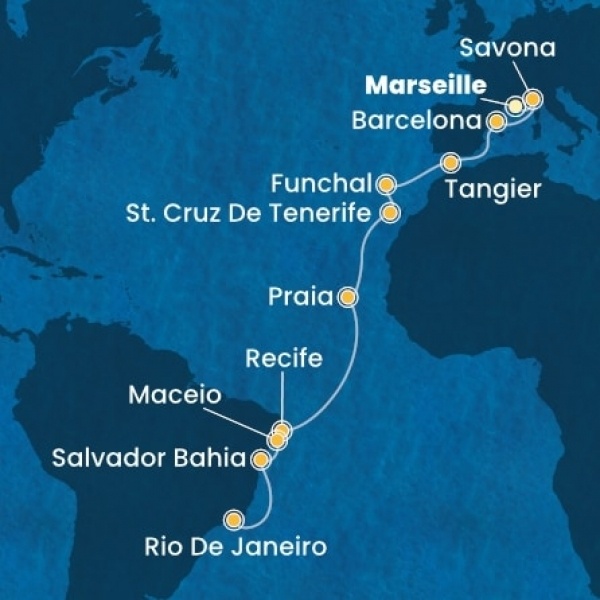 Costa Pacifica - Franciaország, Olaszország, Spanyolország, Marokkó, Madeira, Kanári-szigetek, Brazília