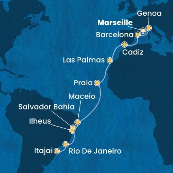 Costa Diadema - Franciaország, Olaszország, Spanyolország, Kanári-szigetek, Brazília