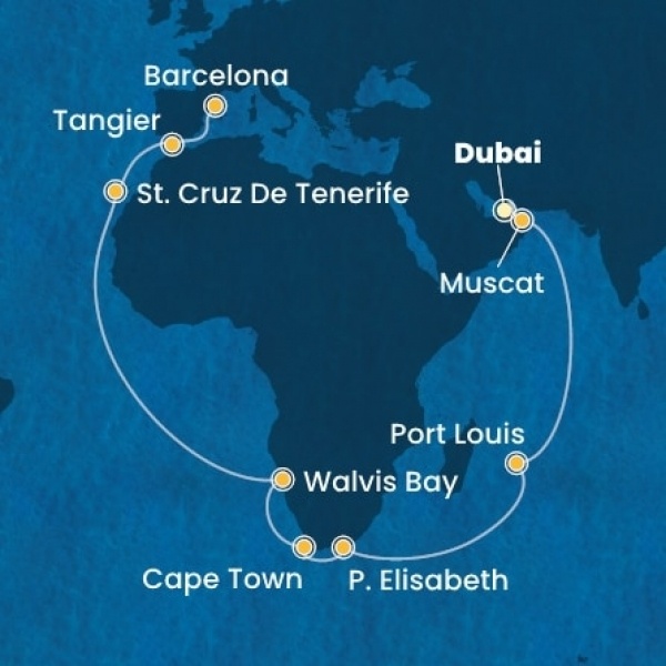 Costa Smeralda - Egyesült Arab Emirátusok, Omán Szultánság, Mauritius, South Africa, Namibia, Kanári-szigetek, Marokkó, Spanyolország