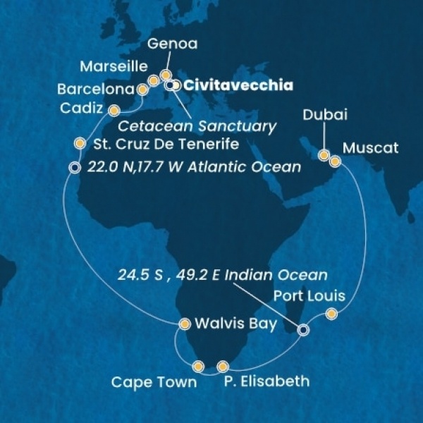 Costa Smeralda - Olaszország, Franciaország, Spanyolország, Kanári-szigetek, Namibia, South Africa, Mauritius, Omán Szultánság, Egyesült Arab Emirátusok