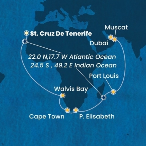 Costa Smeralda - Kanári-szigetek, Namibia, South Africa, Mauritius, Omán Szultánság, Egyesült Arab Emirátusok